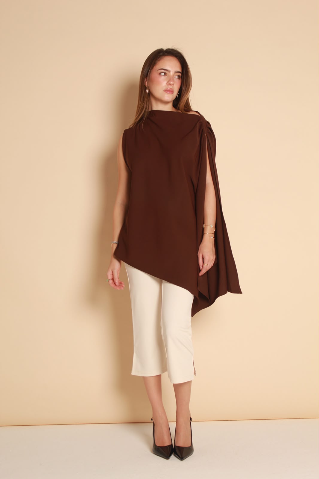 Draped Blouse — Chocolate Brown