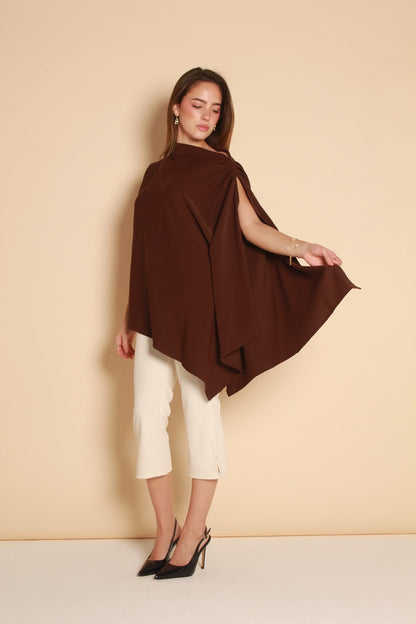 Draped Blouse — Chocolate Brown
