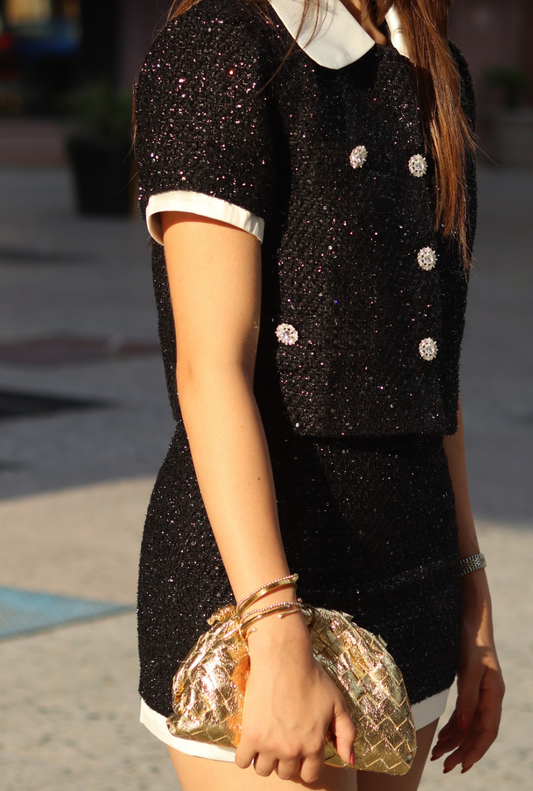 Black Tweed Skirt with Shiny Details