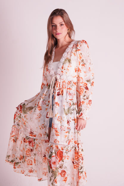 White Overcoat With Copper Print