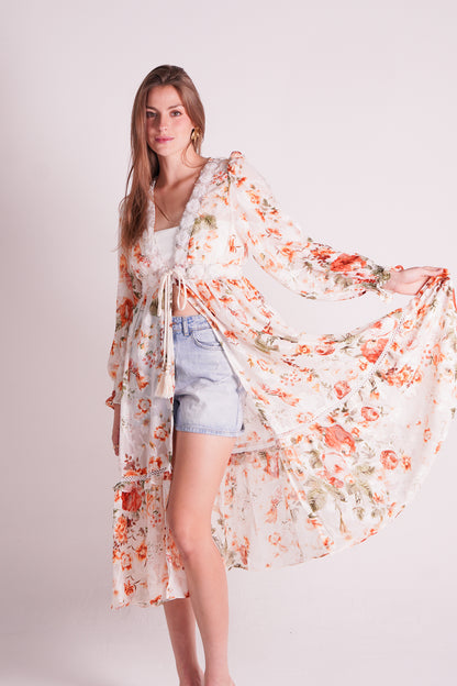 White Overcoat With Copper Print
