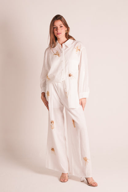 White Pants With Gold Embroidery