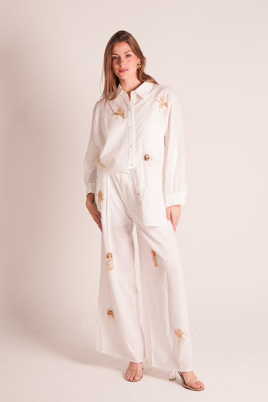 White Pants With Gold Embroidery