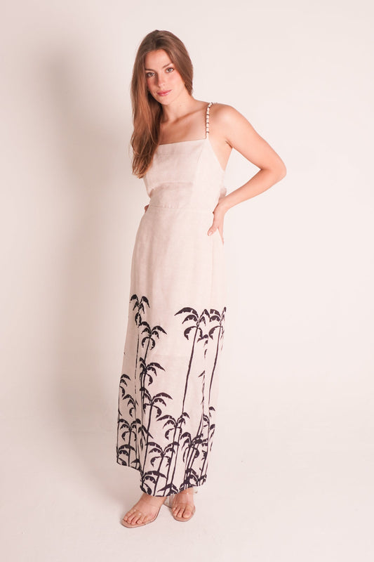 Beige Dress With Palm Trees