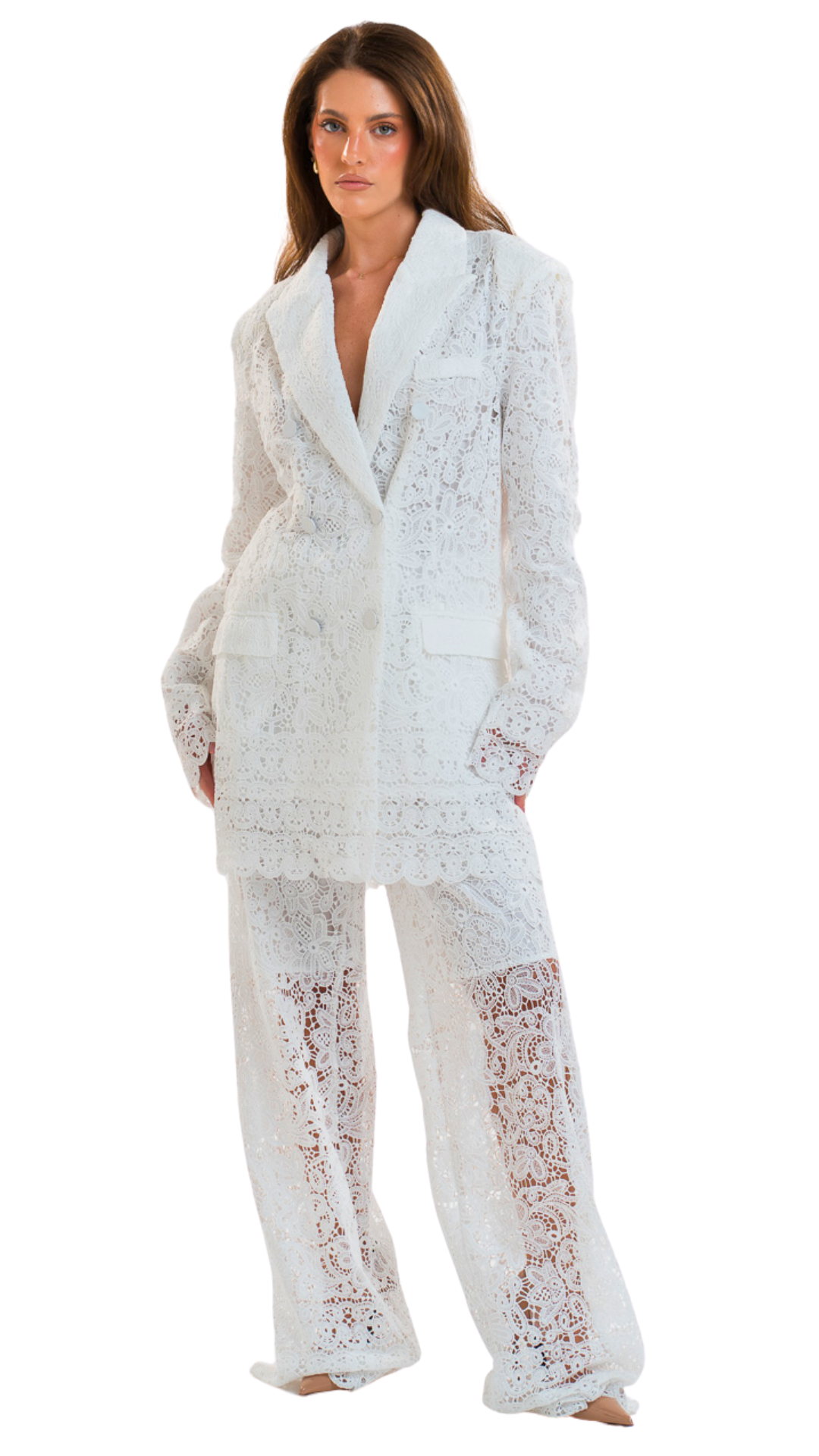 White Crochet Suit Set