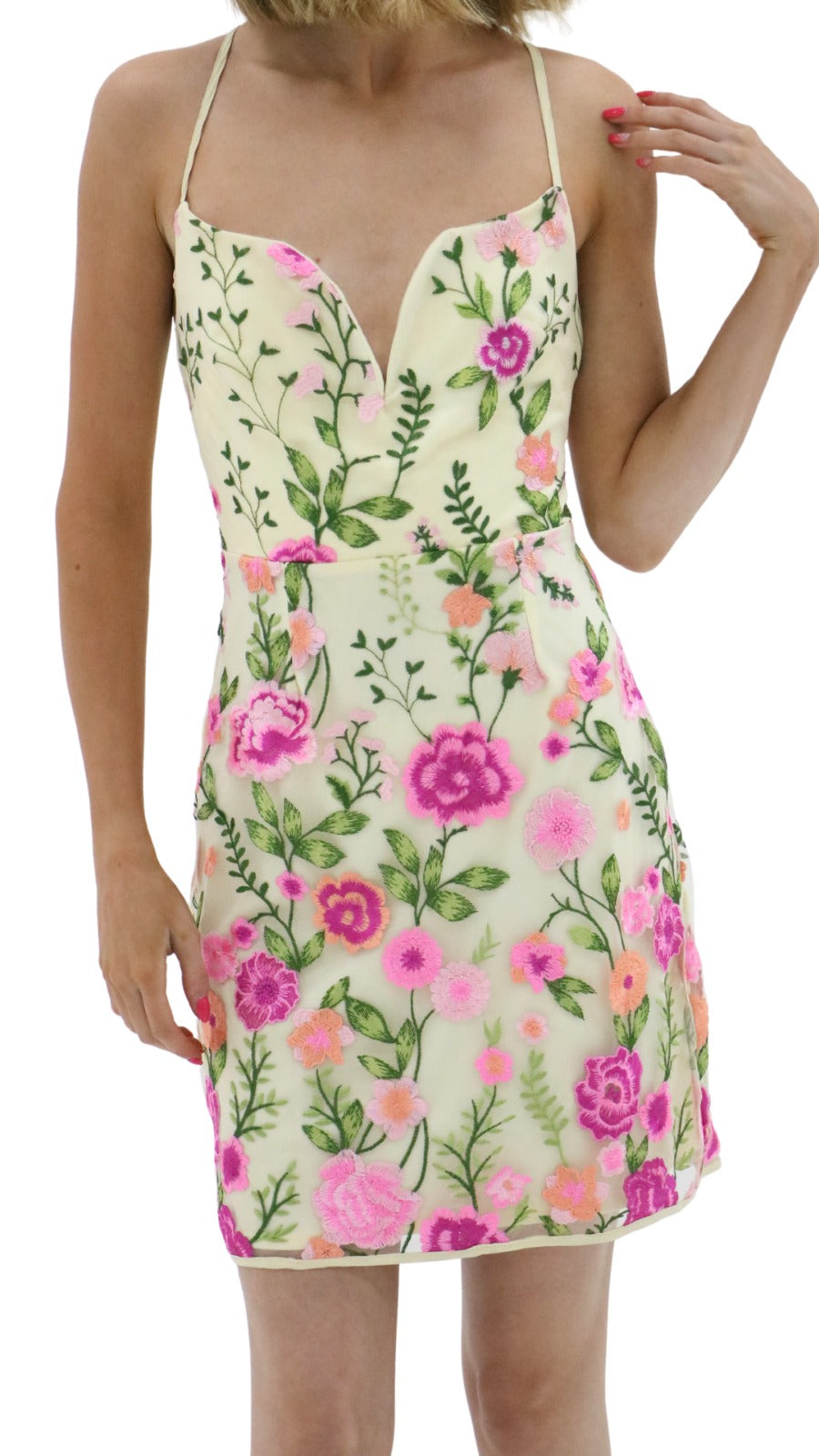 BEIGE DRESS WITH PINK FLOWERS