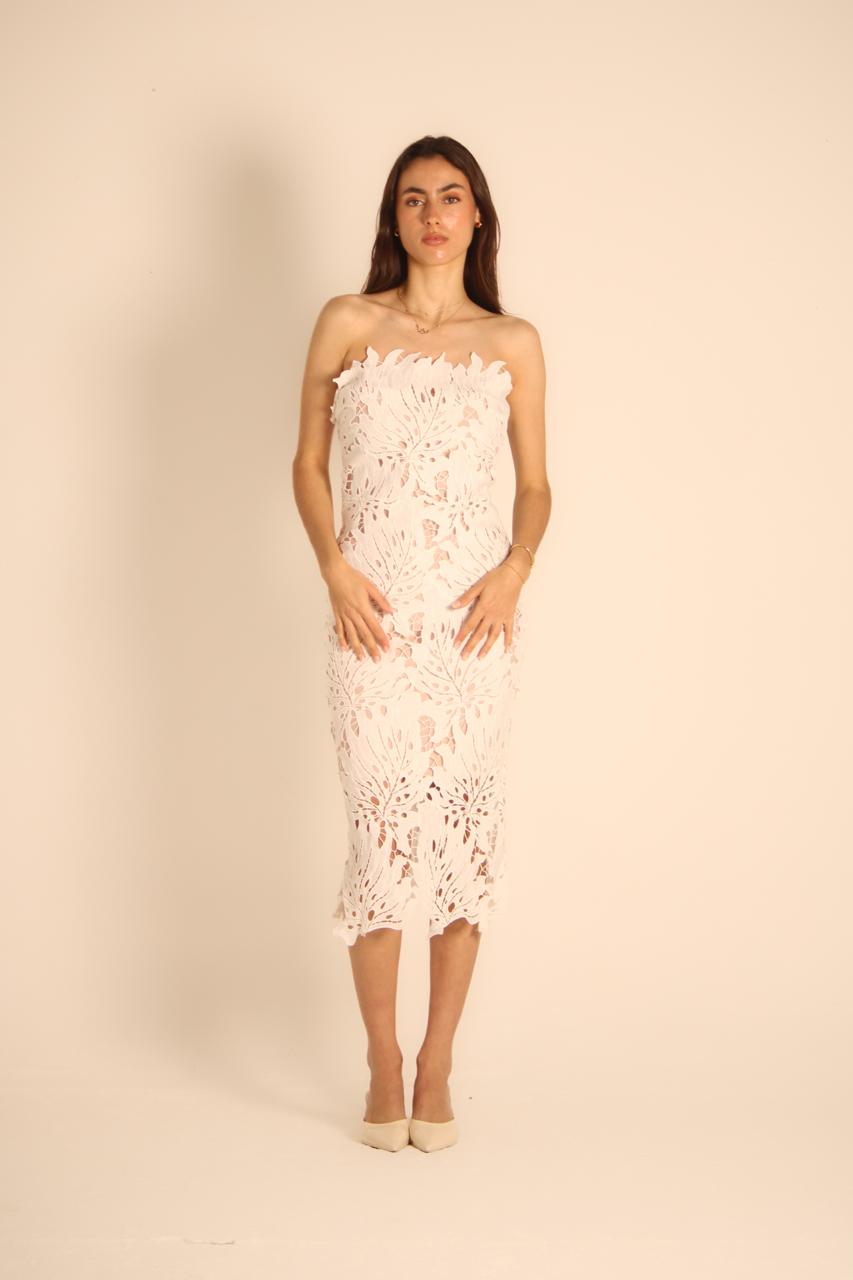 WHITE CROCHET STRAPLE DRESS