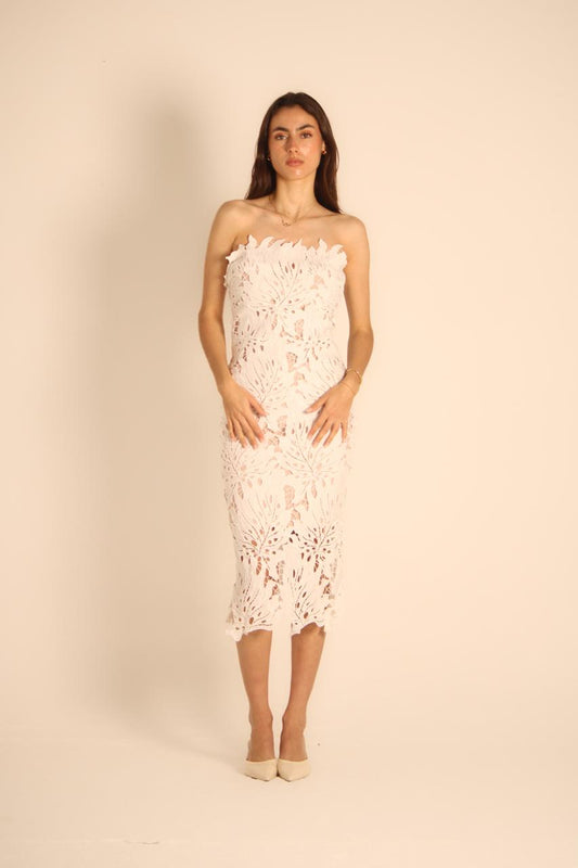 WHITE CROCHET STRAPLE DRESS