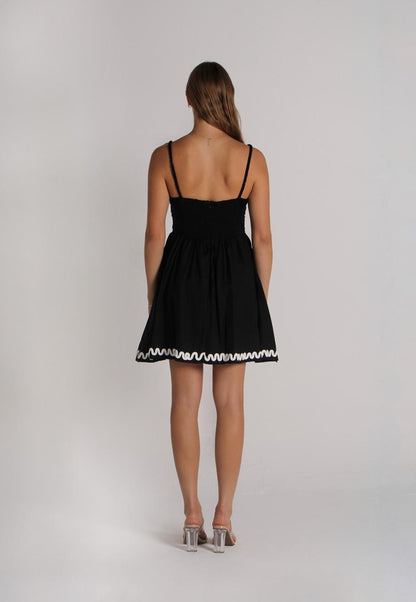 Short Black Dress With Beige Embroidery