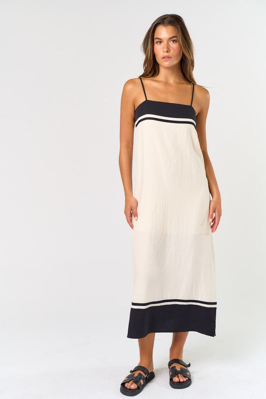 Beige Dress With Black Lines
