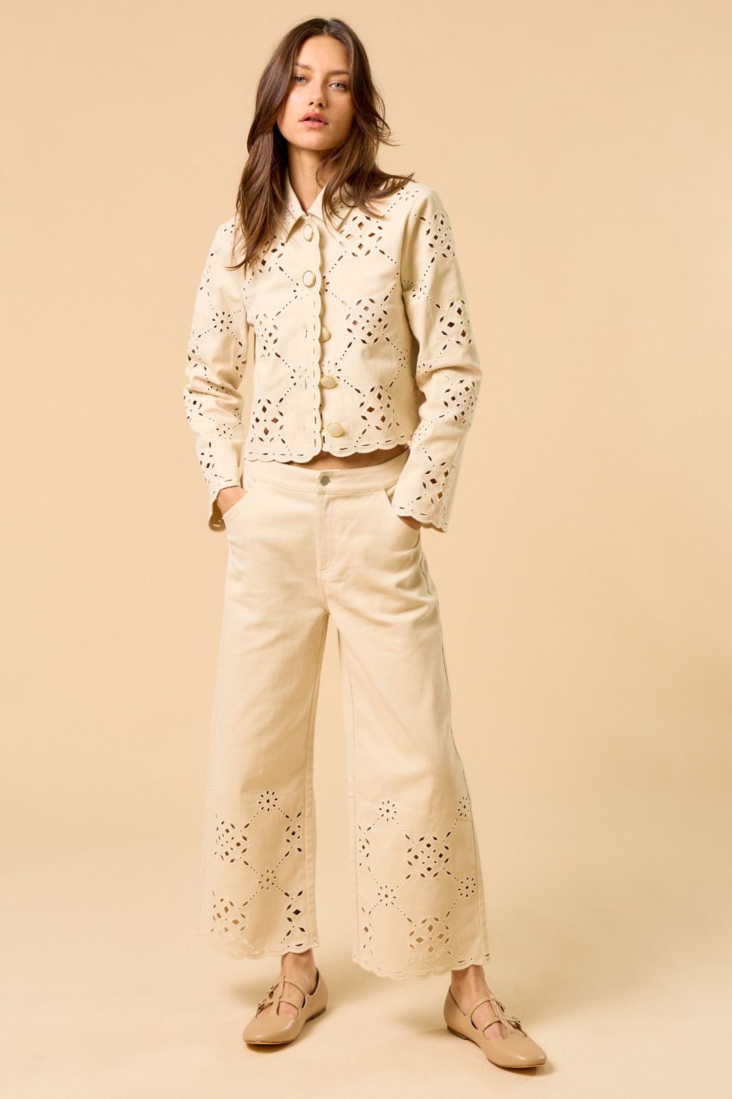 Beige Blouse with Guipure Lace