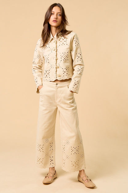 Beige Blouse with Guipure Lace