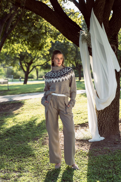 Beige Pants with White Waistband