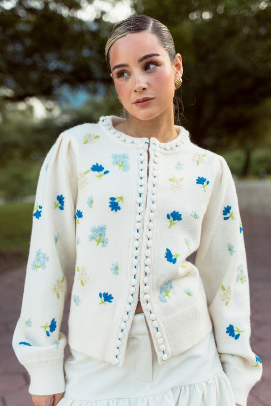 Beige Sweater with Blue Details