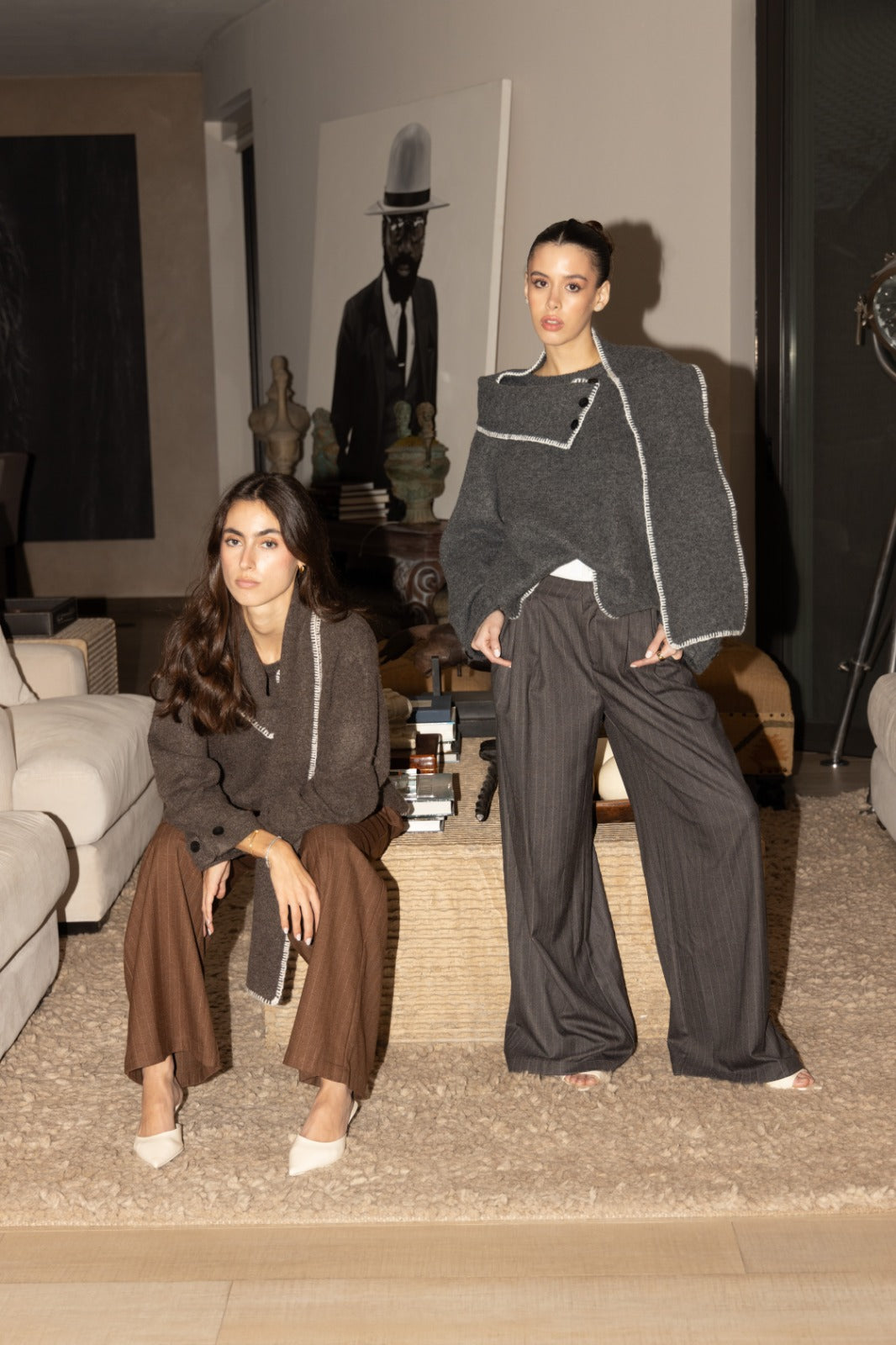 ROLLED-UP PANTS WITH WHITE STRIPES