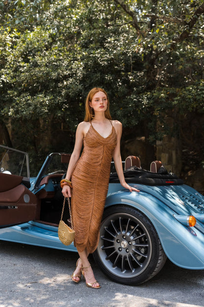 Sienna Metallic Dress — Bronze Ruched