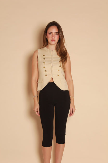 Gold Button Vest — Ivory