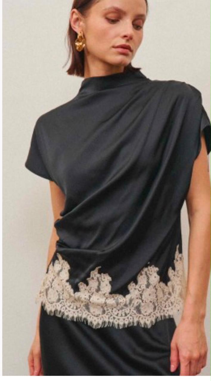 Camille Lace Hem Skirt — Black & Ivory