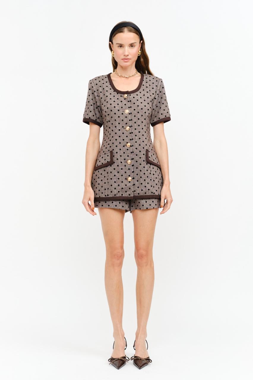 Colette Polka Dot Vest — Taupe & Brown