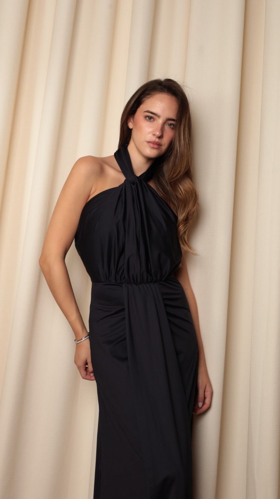 Halter Maxi Dress — Draped halter neckline