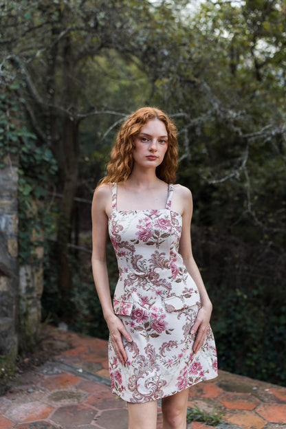 Rosalie Floral Jacquard Mini Dress — Structured Bustier