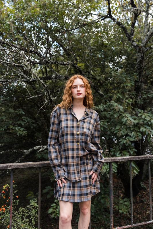 Celine Plaid Mini Skirt — Blue & Camel