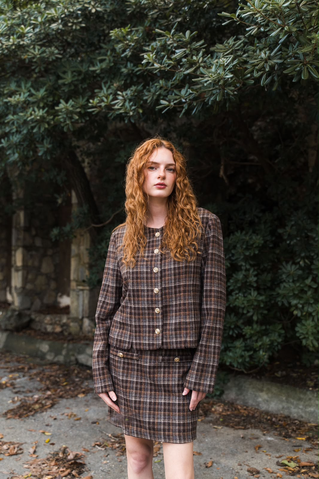 SACOMargot Plaid Tweed Jacket — Brown Check