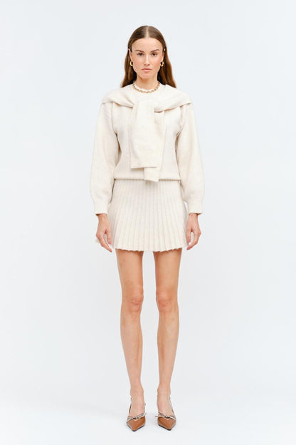 Textured Knit Top with Scarf Tie