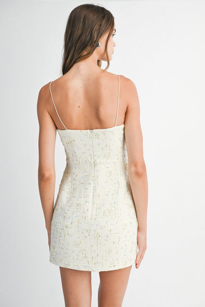 Beige Tweed Dress With Sequins