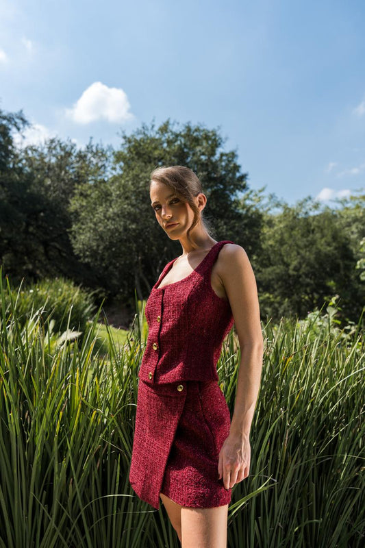 Wine Tweed Skirt