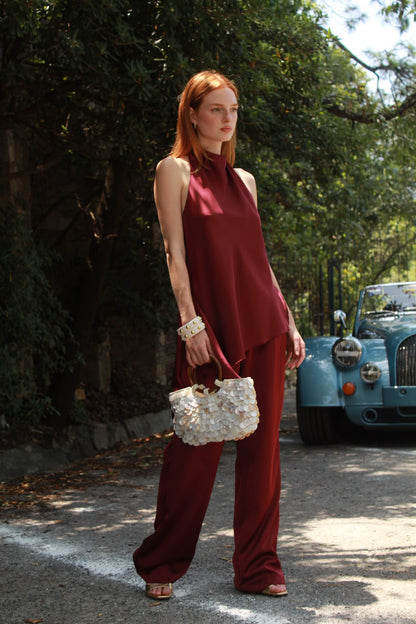 Satin Halter Top — Merlot