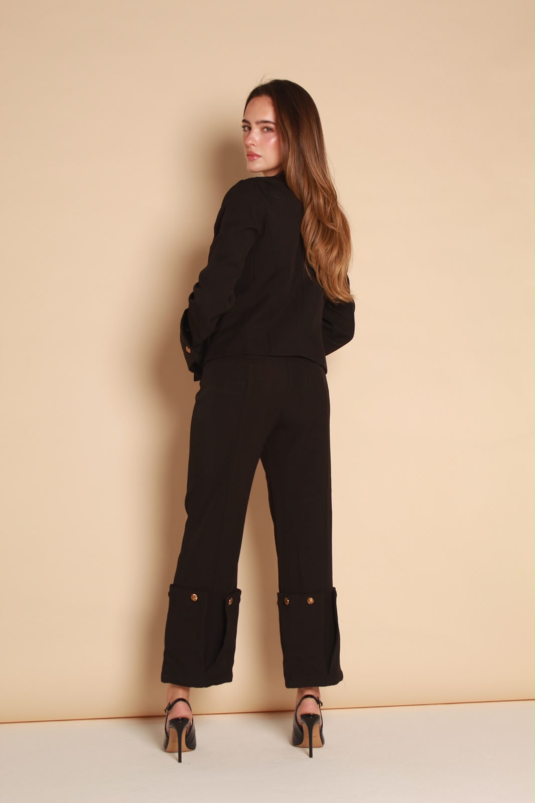 Aurelia Gold Button Wide Leg Pants — Black & Ivory