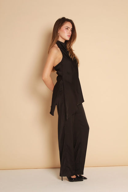 Valentina Halter Blouse — Satin Black