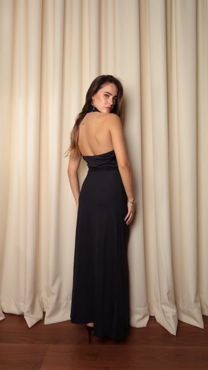 Halter Maxi Dress — Draped halter neckline