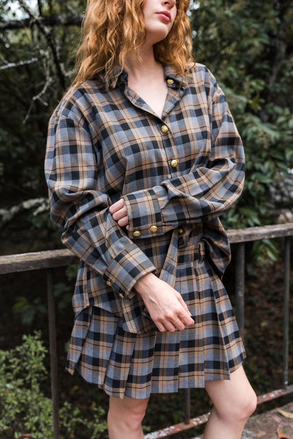 Celine Plaid Button-Down Shirt — Blue & Camel