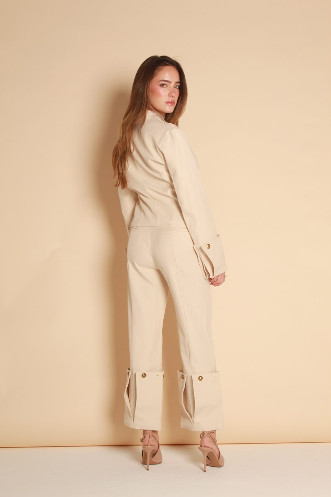 Aurelia Gold Button Wide Leg Pants — Black & Ivory