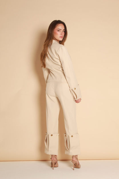 Aurelia Gold Button Wide Leg Pants — Black & Ivory