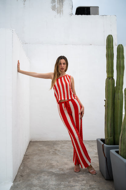 Striped beach off-shoulder top