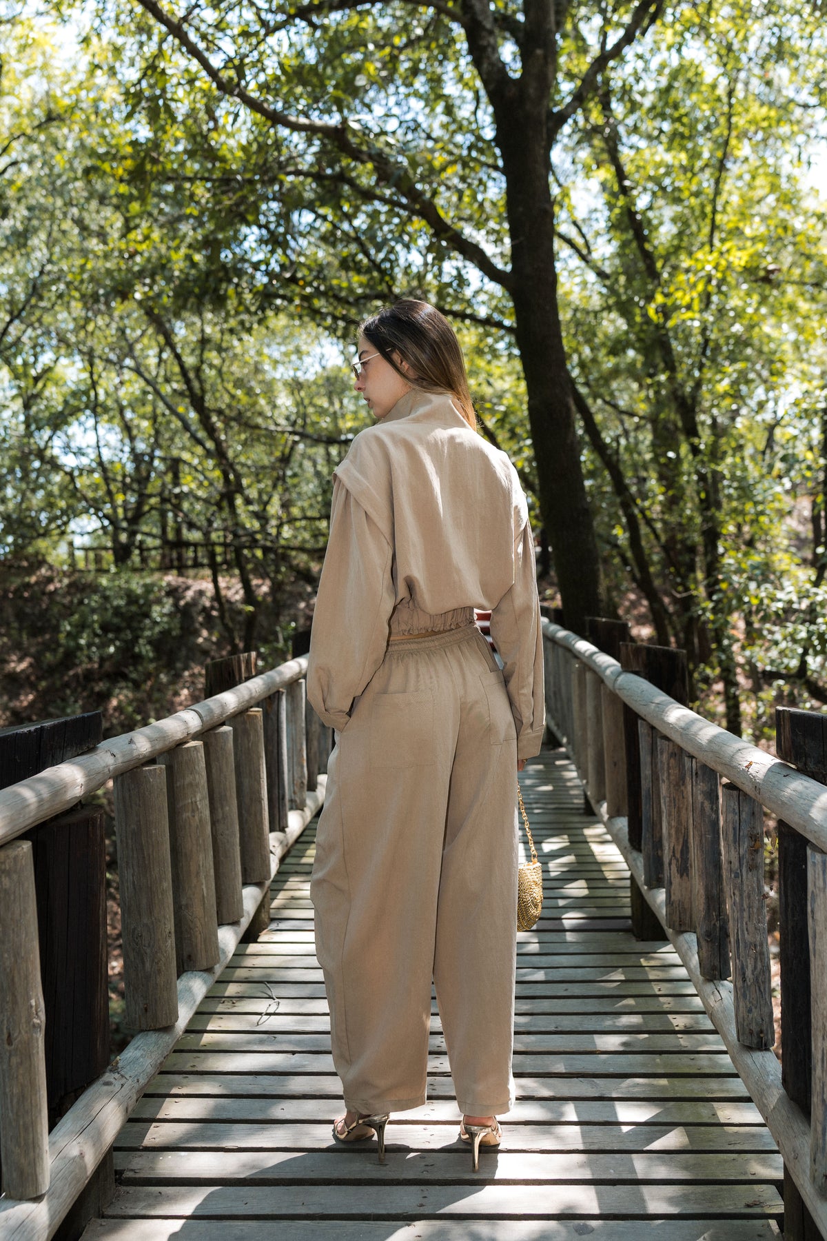 Relaxed Utility Cropped Jacket & Wide Leg Pants Set — Taupe Beige