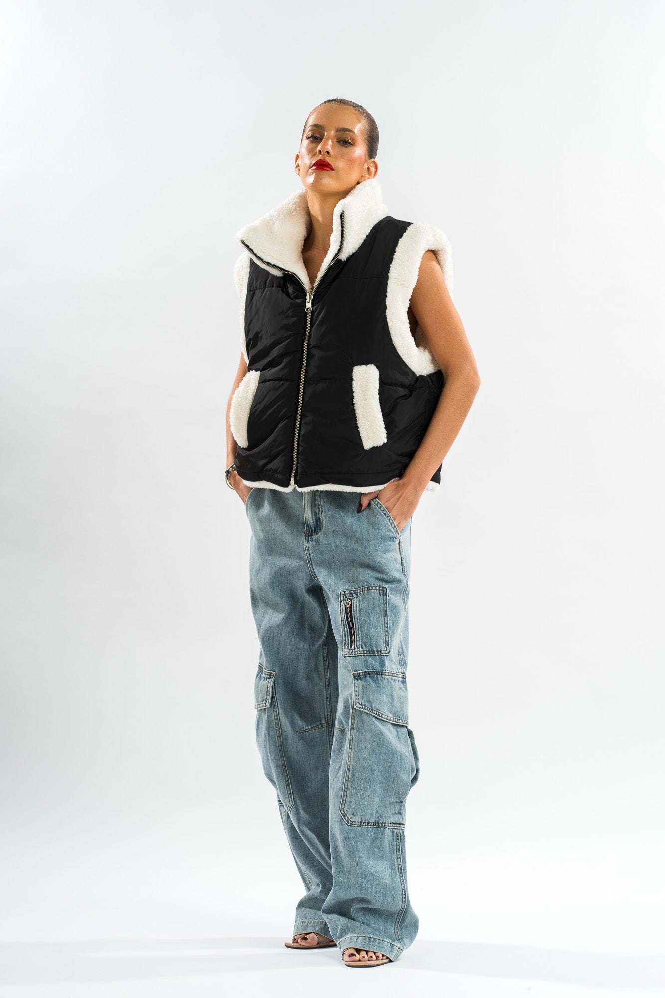 Black and White Puffy Vest