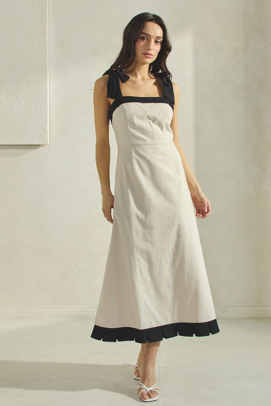 BEIGE DRESS WITH BLACK